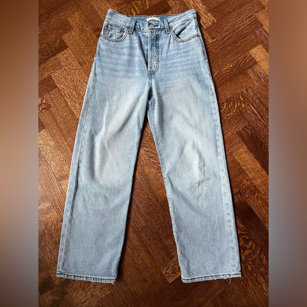 LEVIS Premium Ribcage Straight Denim Blue Jeans Button Fly Light Wash Retro 26